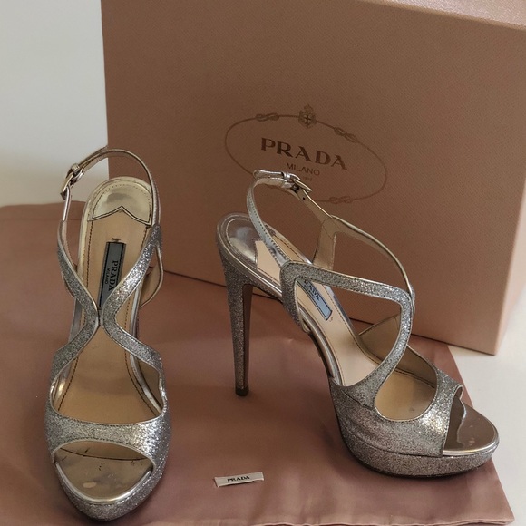 PRADA Glitter Strappy Platform Sandals - Picture 1 of 8